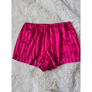 Pink And Red Striped Satin Drawstring Pull on Pj Sleep Lounge Shorts Medium